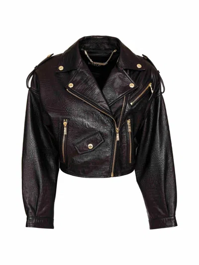 Just Cavalli Leather Jacket In Black