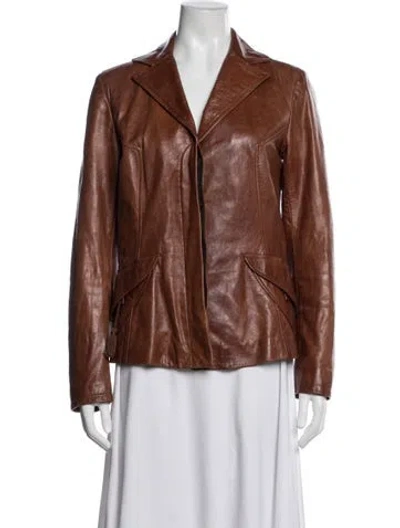 Pre-owned Just Cavalli Leather Jacket In Brown