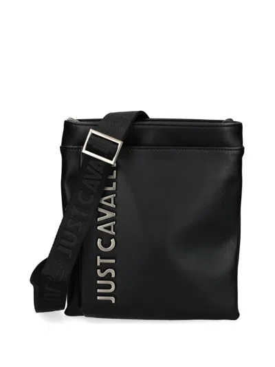 Just Cavalli Leather Messenger Bag In Black
