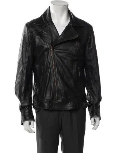 Pre-owned Just Cavalli Leather Moto Jacket In Black