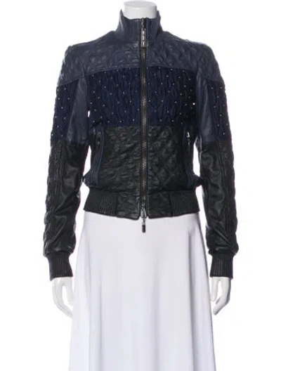 Pre-owned Just Cavalli Leather Printed Denim Jacket In Gray