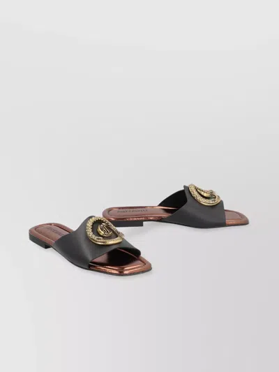 Just Cavalli Leather Slides Gold-tone Embellishment In Brown