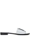 Just Cavalli Leather Slides In Silver
