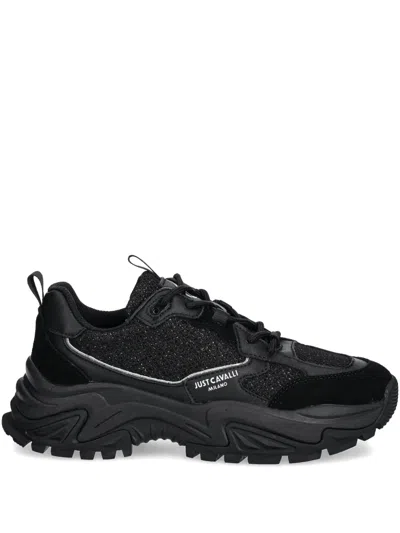 Just Cavalli Leather Sneakers In Black