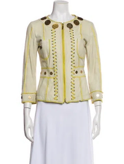 Pre-owned Just Cavalli Leather Striped Evening Jacket In Neutral