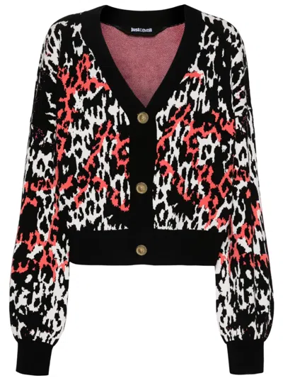 Just Cavalli Leopard Cropped Cardigan In Black