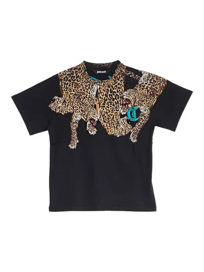 Just Cavalli Leopard Neck T-shirt In Black