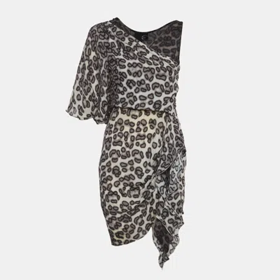 Just Cavalli Leopard Print Crepe Asymmetric Mini Dress In Multi