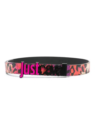 Just Cavalli Leopard-print Leather Belt In Pink