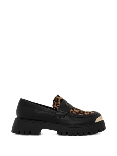 Just Cavalli Leopard-print Metal-toe Loafers In Black