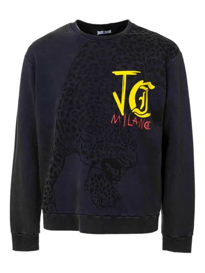 Just Cavalli Leopard-print Sweatshirt In Black