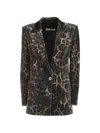 Just Cavalli Leopard-print Blazer In Brown
