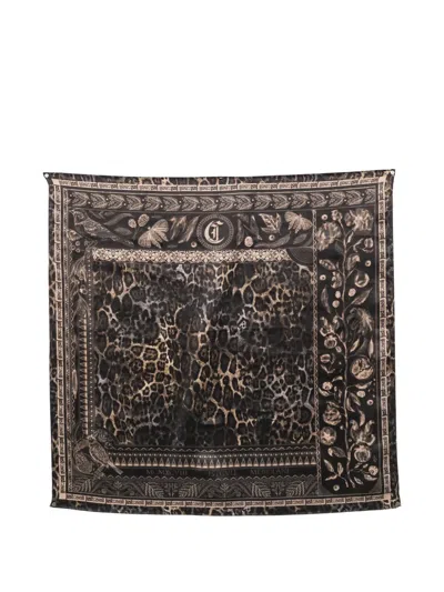 Just Cavalli Leopard-print Floral-print Scarf In Multi