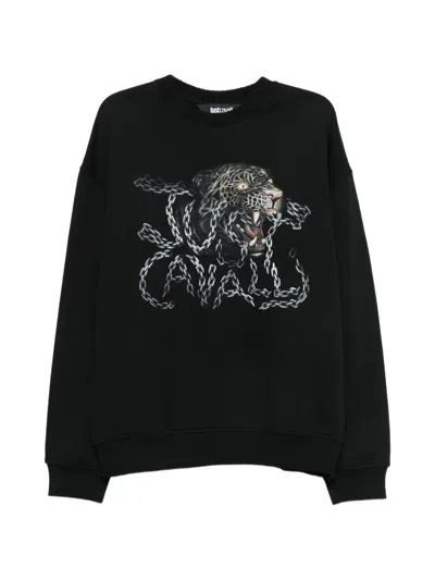 Just Cavalli Leopard-print Logo-print Sweater In Black