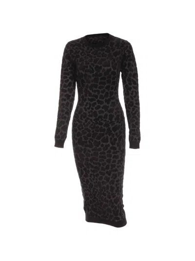 Just Cavalli Leopard-print Long-sleeve Midi Dress In Black