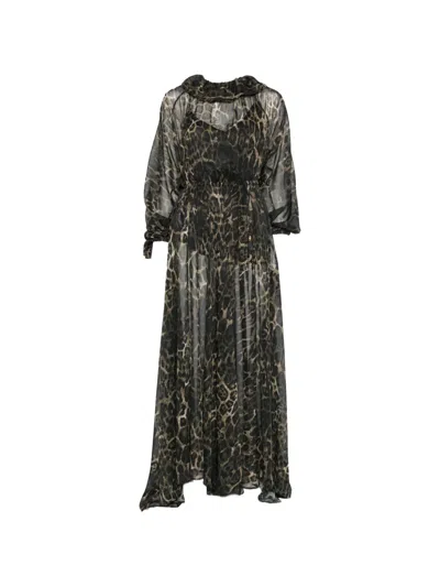 Just Cavalli Leopard-print Ruffled Maxi Dress In Black