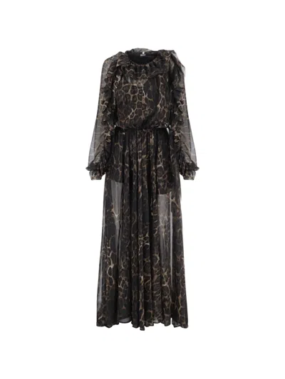 Just Cavalli Leopard-print Ruffled Maxi Dress In Brown