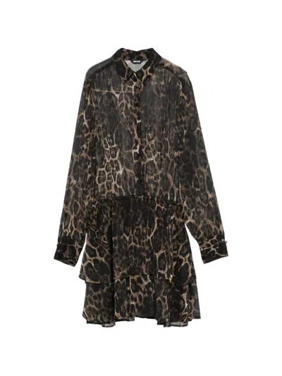 Just Cavalli Leopard-print Tiered Mini Dress In Brown