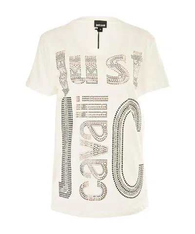 Just Cavalli Letter Hot Diamond Short-sleeved T-shirt In White
