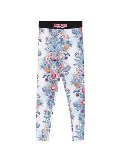 Just Cavalli Little Rogue Floral Print Leggings In Multi