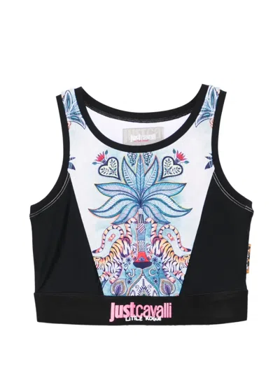 Just Cavalli Kids' Little Rogue Garden-print Tank Top In Black