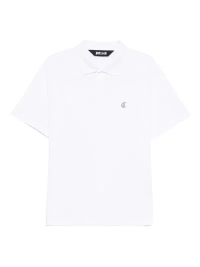 Just Cavalli Logo-detail Cotton Polo Shirt In White