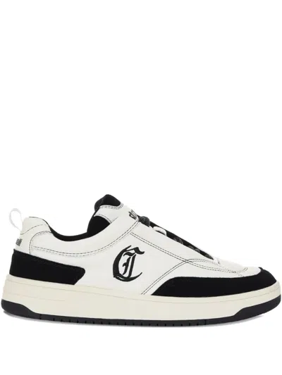 JUST CAVALLI LOGO-DETAIL LEATHER SNEAKERS