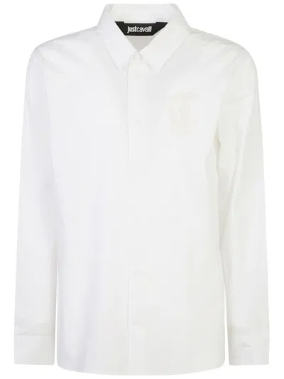 Just Cavalli Logo-embroidered Cotton Shirt In White