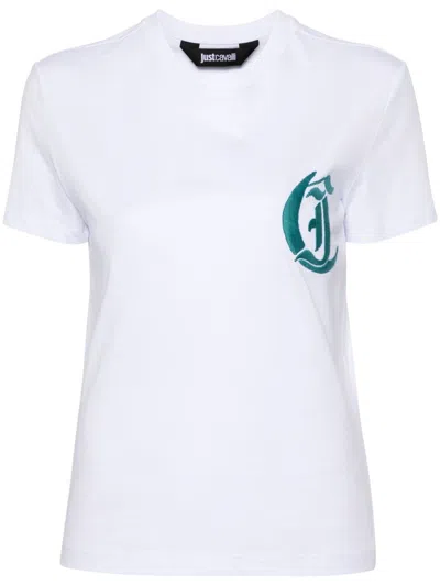 Just Cavalli Logo-embroidered Cotton T-shirt In White