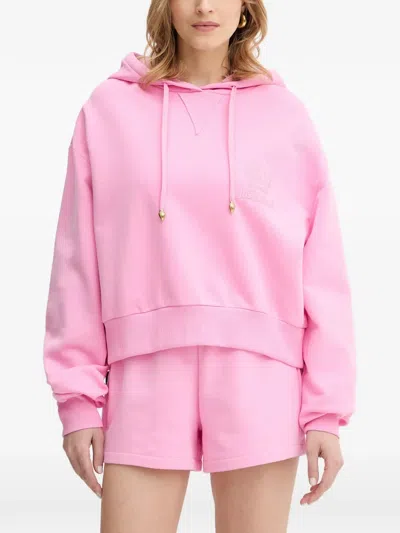 Just Cavalli Logo-embroidered Hoodie In Pink