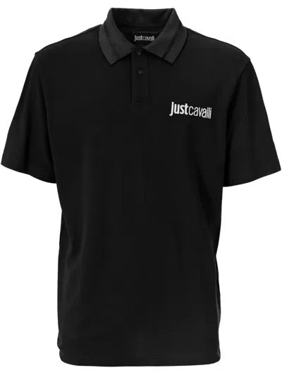 Just Cavalli Logo-embroidered Polo Shirt In Black