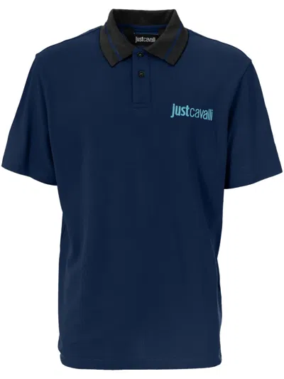 Just Cavalli Logo-embroidered Polo Shirt In Blue