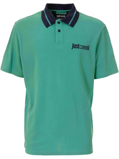 Just Cavalli Logo-embroidered Polo Shirt In Green