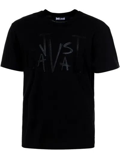 Just Cavalli Logo-embroidered T-shirt In Black