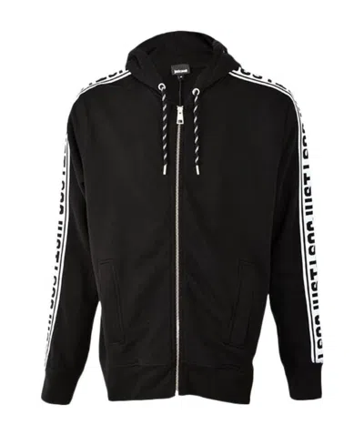 Just Cavalli Logo Hooded Casual Jacket In Black