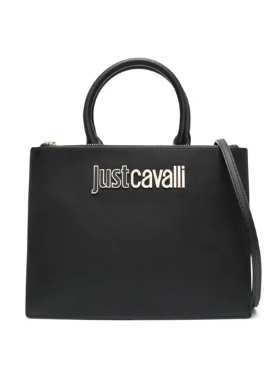 Just Cavalli Logo-lettering Faux-leather Tote Bag In Black