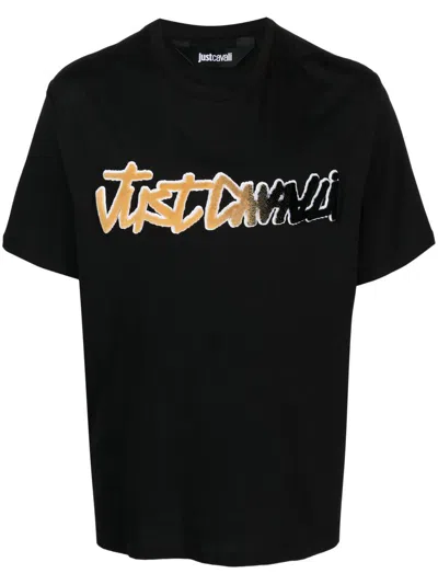 Just Cavalli Logo-patch Cotton T-shirt In Black