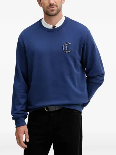 Just Cavalli Logo-patch Crew-neck Sweatshirt In Blue