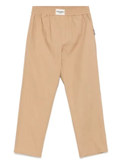 Just Cavalli Logo-patch Trousers In Brown