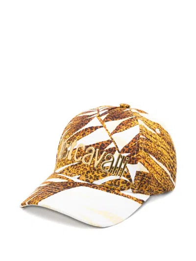 Just Cavalli Logo Patterned Baseball Cap In Yellow