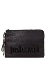 Just Cavalli Logo-plaque Clutch Bag In Black