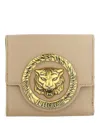 Just Cavalli Logo Plaque Compact Wallet In Beige