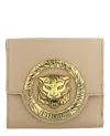 Just Cavalli Logo Plaque Compact Wallet In Brown