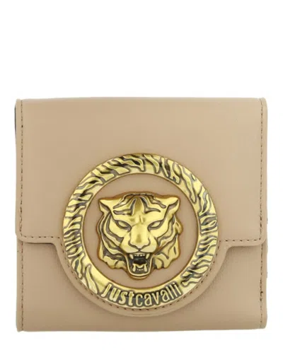 Just Cavalli Logo Plaque Compact Wallet In Brown