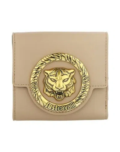 Just Cavalli Logo Plaque Compact Wallet Woman Wallet Beige Size - Polyester In Brown