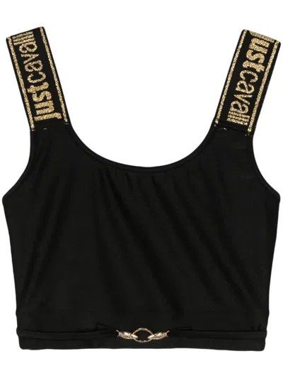 Just Cavalli Logo-plaque Cropped Top In Black