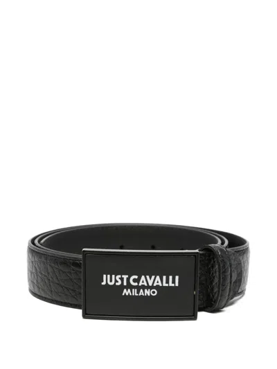 Just Cavalli Logo-plaque Leather Belt In Black