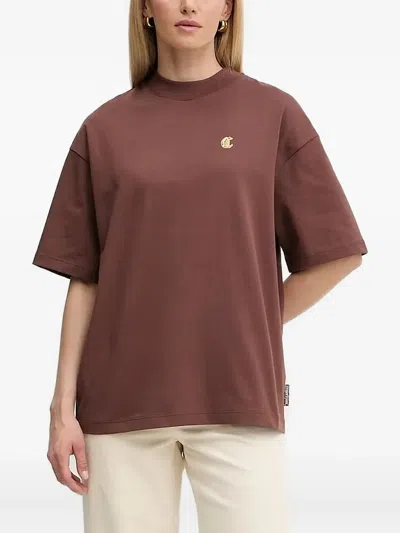 Just Cavalli Logo-plaque Short-sleeve Top In Brown