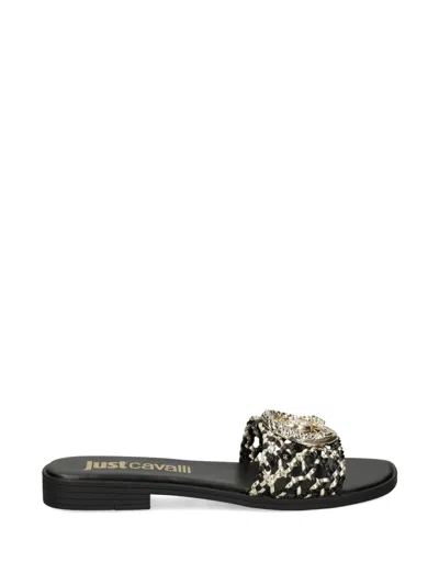 Just Cavalli Logo-plaque Woven Sandals In Black