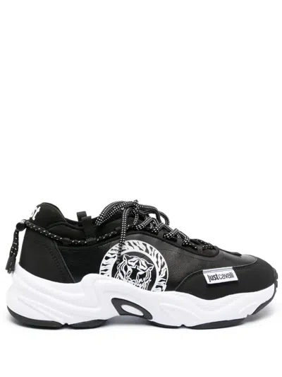 Just Cavalli Logo-print Leather Sneakers In Black